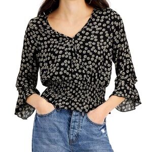 New  JUST POLLY Juniors' Smocked-Waist Top Large, long sleeve summer shirt